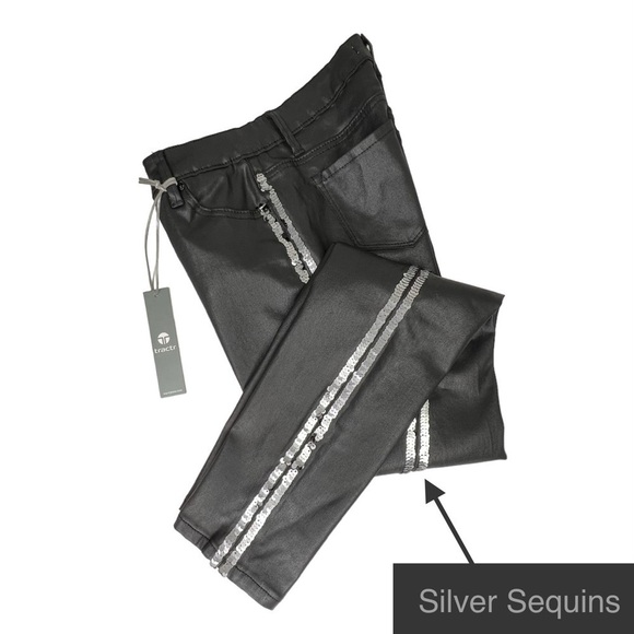 Tractr Skinny Jeans Girl’s Size 16 Black Silver Sequins Waxed Tuxedo New NWT - Picture 3 of 6